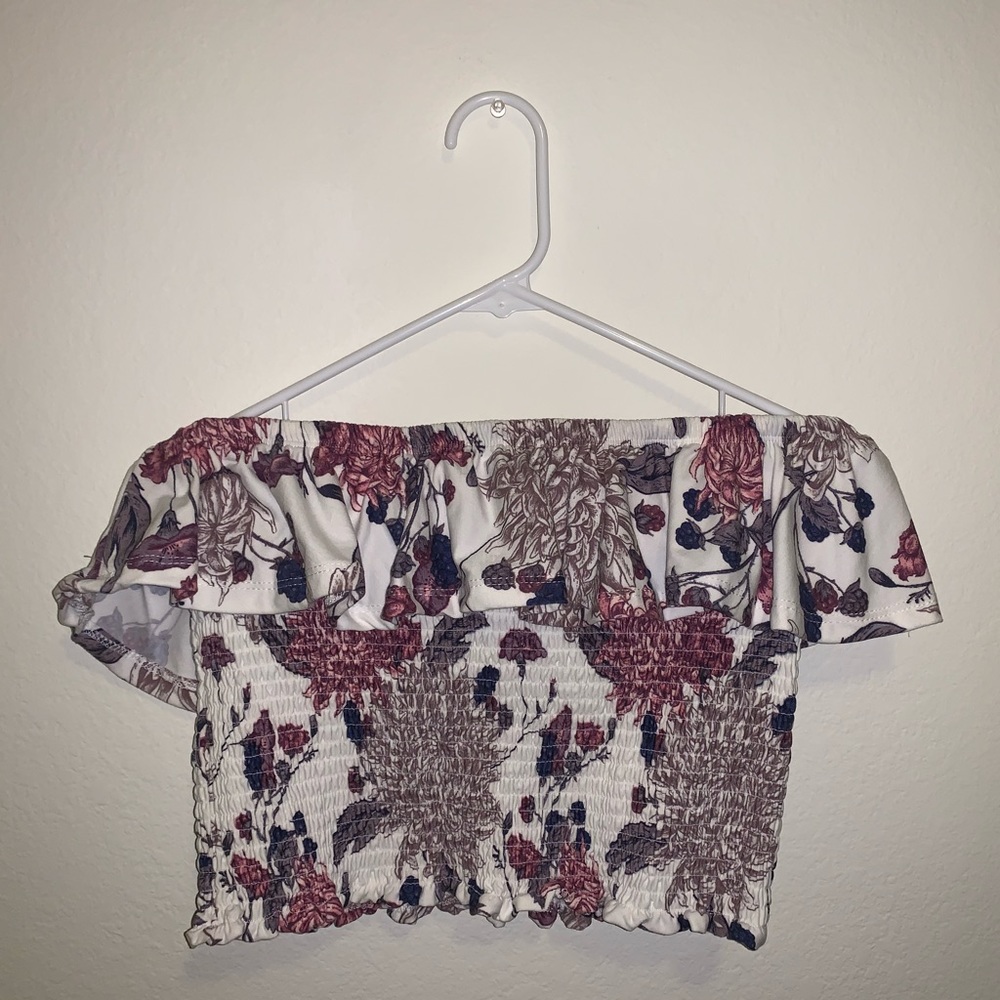 strapless floral blouse